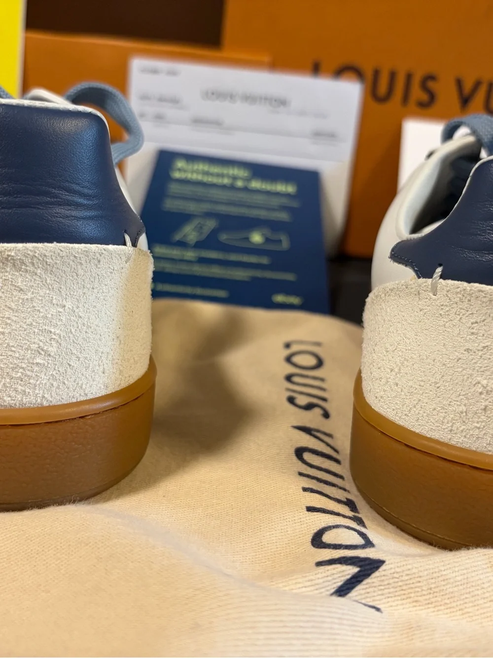 Louis Vuitton White & Blue Suede Accent Sneakers